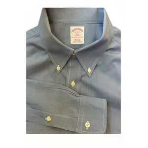 Brooks Brothers 346 Blue Houndstooth Non Iron Regular Fit Cotton Shirt  17 4/5